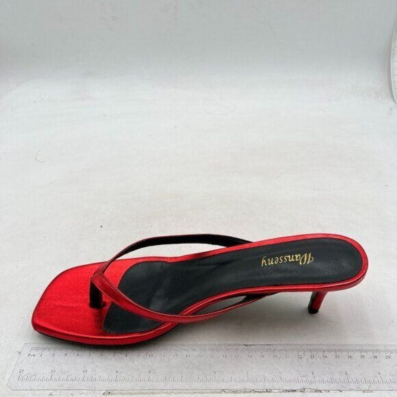 Wansseny Red Flip Flops Open Toe Mid Heels Thong Sandals Casual Daily Shoes - Picture 1 of 7